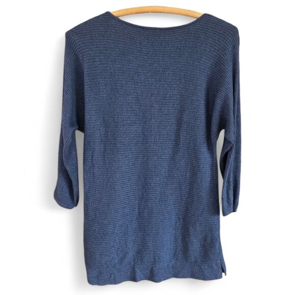 Chicos Womens Small Cashmere Blend Rib Knit Navy Blue Scoop Neck Tunic Top Shirt - Picture 2 of 4